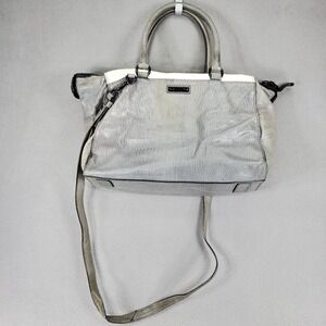 MILLY Gray Leather Bag Zip Contrast Trim Silver Y2K Shoulder Purse Hand